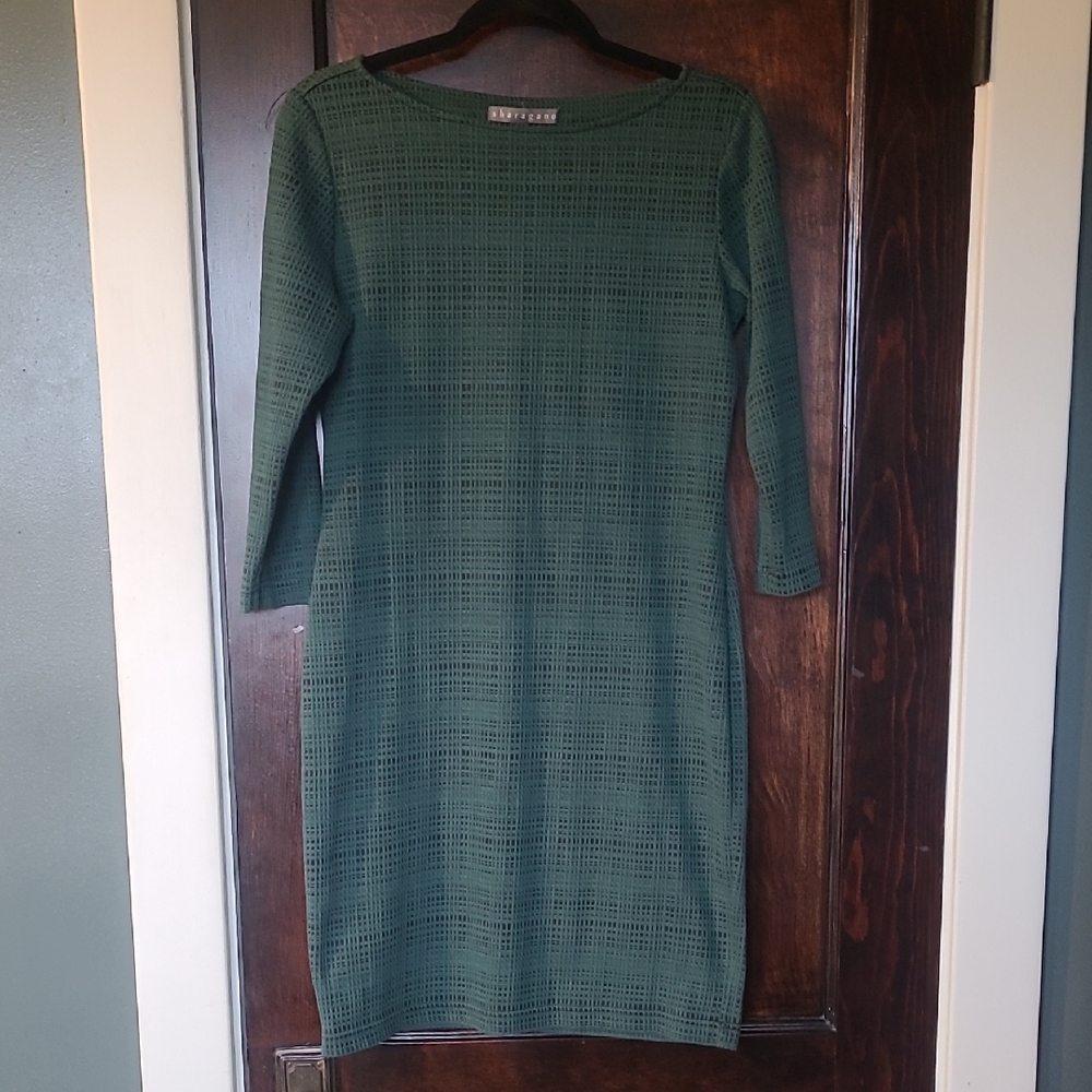 Sharagano Forest Green Long Sleeve Textured Sheath Dress